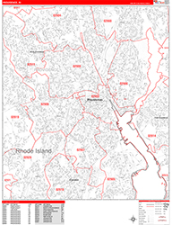 Providence Wall Map Zip Code Red Line Style 2026