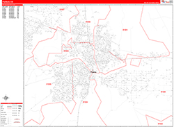 Pueblo Wall Map Zip Code Red Line Style 2026