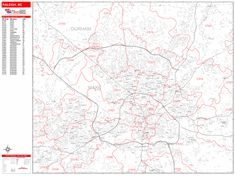Raleigh Wall Map Zip Code Red Line Style 2023
