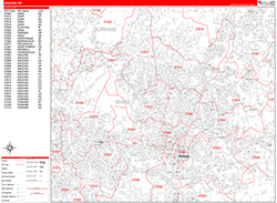 Raleigh Wall Map Zip Code Red Line Style 2026