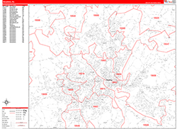 Reading Wall Map Zip Code Red Line Style 2026