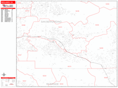 Redlands Wall Map Zip Code Red Line Style 2024