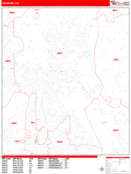 Redmond Wall Map Zip Code Red Line Style 2024