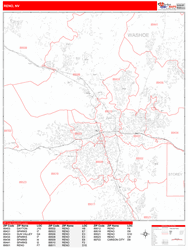 Reno Wall Map Zip Code Red Line Style 2024