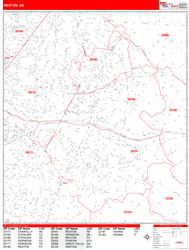 Reston Wall Map Zip Code Red Line Style 2024
