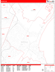 Revere Wall Map Zip Code Red Line Style 2024