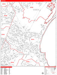 Revere Wall Map Zip Code Red Line Style 2026