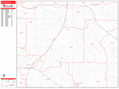 Richardson Wall Map Zip Code Red Line Style 2024