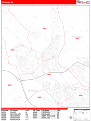 Richland Wall Map Zip Code Red Line Style 2024