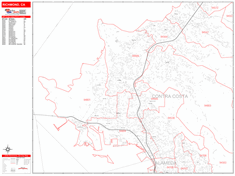 Richmond Wall Map Zip Code Red Line Style 2024