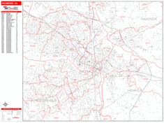 Richmond Wall Map Zip Code Red Line Style 2024