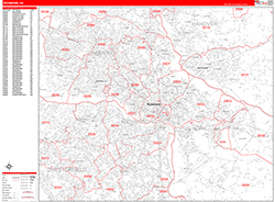Richmond Wall Map Zip Code Red Line Style 2026