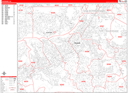 Riverside Wall Map Zip Code Red Line Style 2026