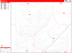 Rocklin Wall Map Zip Code Red Line Style 2024