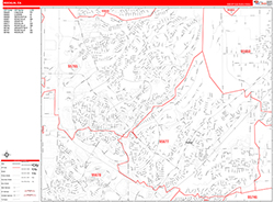 Rocklin Wall Map Zip Code Red Line Style 2026