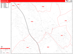 Rockville Wall Map Zip Code Red Line Style 2024