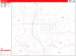 Rogers Wall Map Zip Code Red Line Style 2025