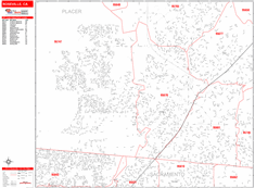 Roseville Wall Map Zip Code Red Line Style 2024