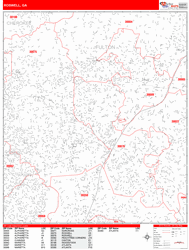 Roswell Wall Map Zip Code Red Line Style 2024