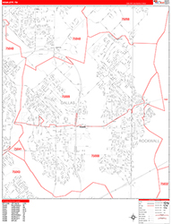 Rowlett Wall Map Zip Code Red Line Style 2026