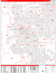 Sacramento Wall Map Zip Code Red Line Style 2026