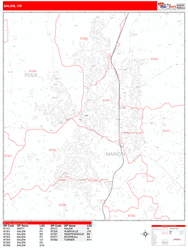 Salem Wall Map Zip Code Red Line Style 2024