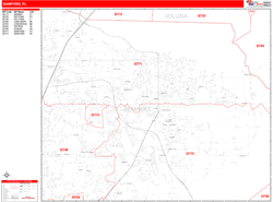 Sanford Wall Map Zip Code Red Line Style 2024