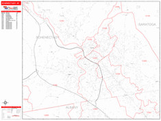 Schenectady Wall Map Zip Code Red Line Style 2024
