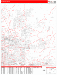 Scottsdale Wall Map Zip Code Red Line Style 2024