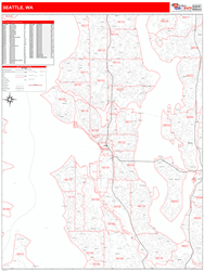 Seattle Wall Map Zip Code Red Line Style 2024