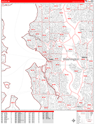 Seattle Wall Map Zip Code Red Line Style 2026