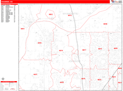 Shawnee Wall Map Zip Code Red Line Style 2024