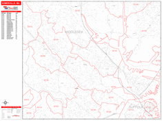 Somerville Wall Map Zip Code Red Line Style 2024