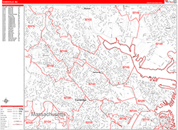 Somerville Wall Map Zip Code Red Line Style 2026
