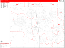 Southaven Wall Map Zip Code Red Line Style 2024