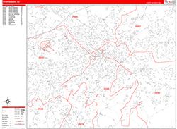 Spartanburg Wall Map Zip Code Red Line Style 2026