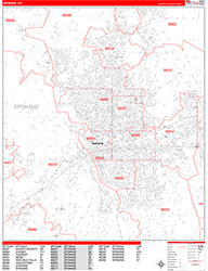 Spokane Wall Map Zip Code Red Line Style 2026