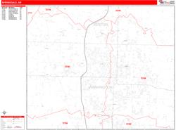 Springdale Wall Map Zip Code Red Line Style 2024