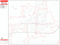 Springfield Wall Map Zip Code Red Line Style 2024