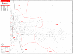 Springfield Wall Map Zip Code Red Line Style 2024