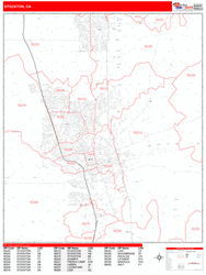 Stockton Wall Map Zip Code Red Line Style 2024