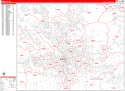 Syracuse Wall Map Zip Code Red Line Style 2026