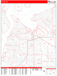 Tacoma Wall Map Zip Code Red Line Style 2024