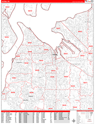 Tacoma Wall Map Zip Code Red Line Style 2026