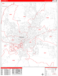 Tallahassee Wall Map Zip Code Red Line Style 2026