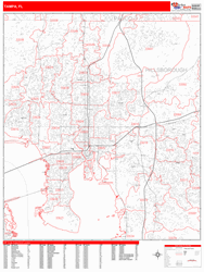 Tampa Wall Map Zip Code Red Line Style 2024