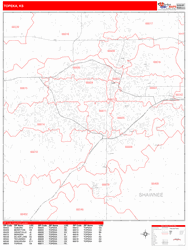 Topeka Wall Map Zip Code Red Line Style 2024