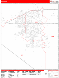 Tracy Wall Map Zip Code Red Line Style 2024