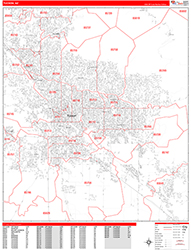 Tucson Wall Map Zip Code Red Line Style 2026
