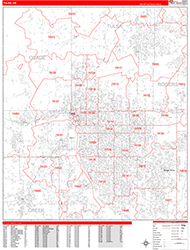 Tulsa Wall Map Zip Code Red Line Style 2026